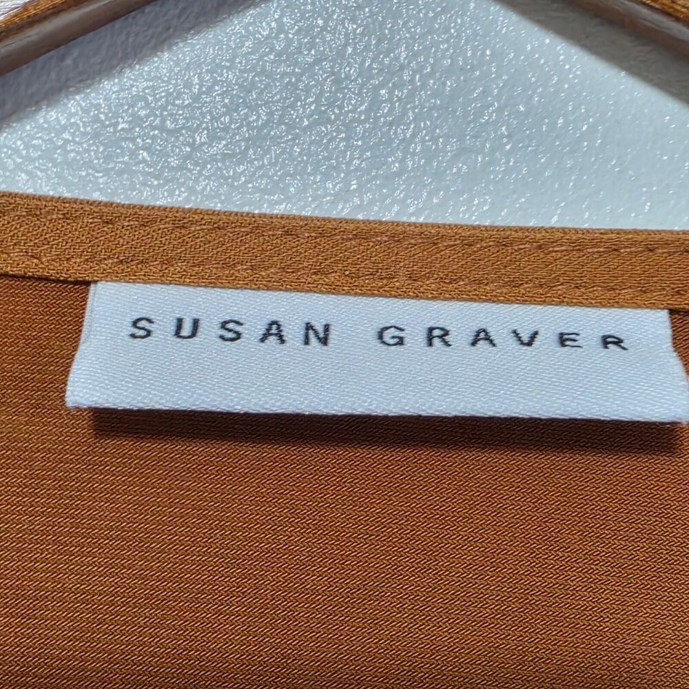 Susan Graver Liquid Knit Blouse Women's Size L Brown Spreckled Sleeves Romantic - Picture 5 of 8
